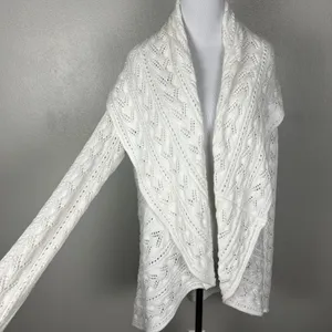 CAbi Cardigan Sweater Large Ivory Cotton Open Knit Crochet Draped Preppy Boho L‎ thumbnail 4