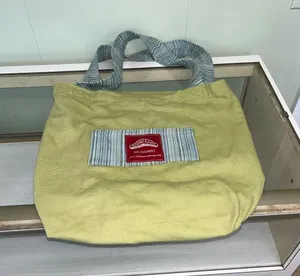 Boomerang Bags Sew Sustainable Reusable Canvas Tote Bag Lime Green Striped. Some thumbnail 1