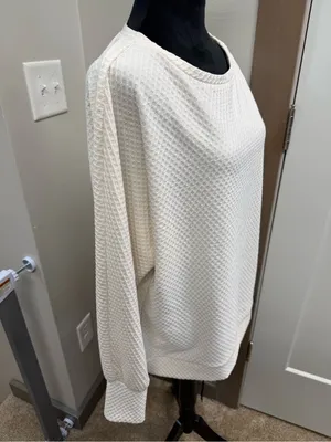 Buckle Black White Cream Waffle Knit Textured Sweater Crewneck Tunic Long M thumbnail 2