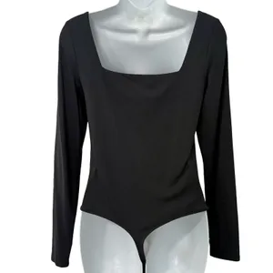 Babaton Black Square Neck Long Sleeve Nylon Spandex Thong Bodysuit Size L thumbnail 7