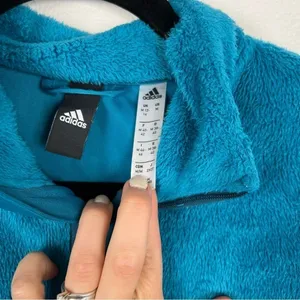 Adidas‎ Womens 1/4 Zip Fleece Pullover Blue Teal Kangaroo Pocket Jacket Size M thumbnail 2
