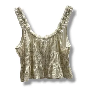 Celebrity Pink x Bridgerton Floral‎ Smocked Peplum Tank Top Cream Green XXL thumbnail 4