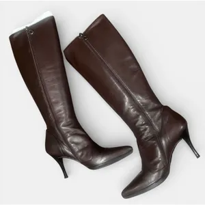 Salvatore Ferragamo Vintage Brown Leather Knee High Stiletto Boots Made Italy US 7 thumbnail 9