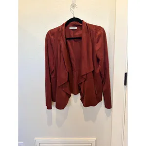Bagatelle Collection Burgundy Faux Suede Draped Open Front Jacket XL thumbnail 6