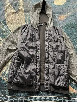 Ocean Current Women’s Puffer Jacket XL Black Gray Two Tone Button Up Hoodie Y2K thumbnail 1