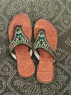 RASTA MOROCCAN sandals SZ 9 Boho embroidered Green thumbnail 6