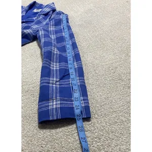 BB Dakota Steve Madden Women's Blue White Plaid Long Blazer Jacket Collared S thumbnail 3