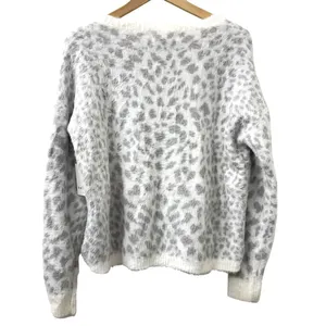 NWT Bella Dahl M‎ Gray Leopard Fuzzy Eyelash Knit Sweater Cozy Winter Softgirl thumbnail 3