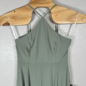 NEW Lulus Absolutely Breathtaking Maxi Dress Large Sage Brush Halter Bridesmaid thumbnail 2