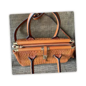 Brown Croc Embossed Satchel Handbag Crossbody Tote Purse Structured Bag thumbnail 5