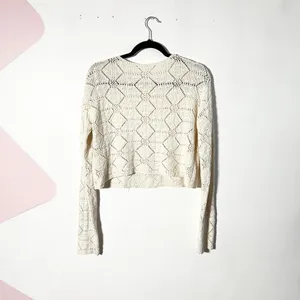 Tularosa Sweater Womens Small Cream Pointelle Knit Cropped Boho thumbnail 2
