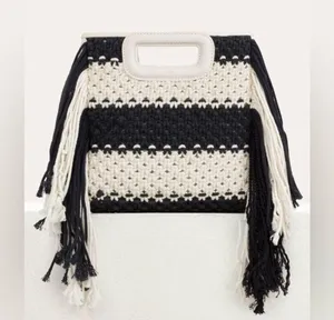Maje M Bag in Leather and Bicolor Knit Black White Stripe Satchel NWT thumbnail 2