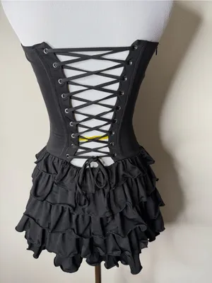 Outcast Black Ruffle Strapless Corset Lace Up Mini Dress thumbnail 3