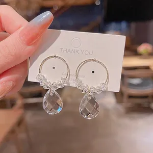 Women's Clear Crystal Teardrop Dangle Drop Hoop Earrings thumbnail 2