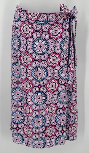 Loft Petites Skirt Womens 10P Purple Geometric Medallion Linen Blend Wrap Midi thumbnail 1