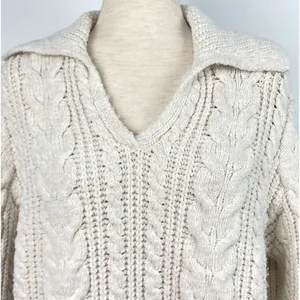 ZARA Cable Knit V-Neck Pullover Sweater with Collar thumbnail 4
