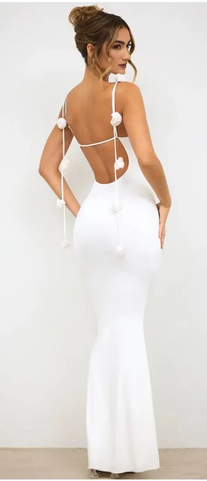 Oh Polly Aldona Slinky Jersey Rose Detail Evening Gown White Size 2 New thumbnail 1