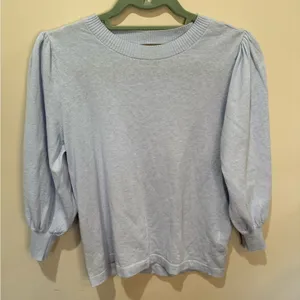 LILLA P rib trim puff sleeve‎ sweater in light blue sz XS thumbnail 1