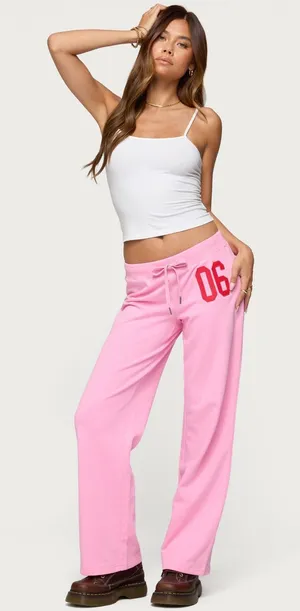 EDIKTED 06 Wide Leg Cotton Blend Drawstring Sweatpants size small Pink thumbnail 1