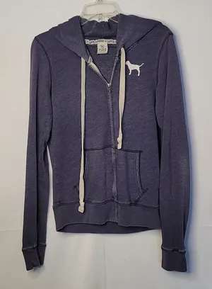 PINK - Victoria's Secret zip up hooded hoodie blue sweatshirt sz Medium thumbnail 1