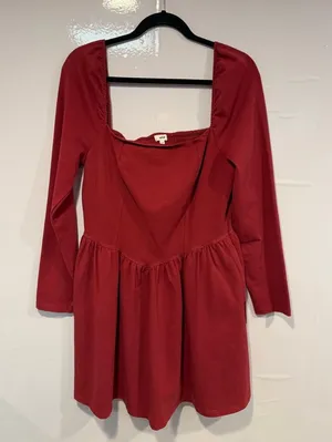 Aerie‎ red long sleeve v-waist square neck mini dress thumbnail 1