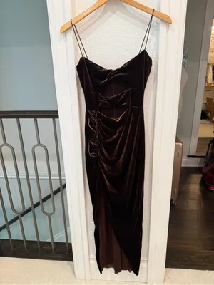 Nookie Chocolate Brown Velvet Cutout Ruched Maxi Dress Size M thumbnail 2