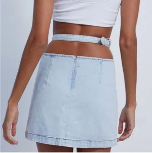 Revolve WeWoreWhat Cut-Out Denim Mini Skirt Light Wash thumbnail 3