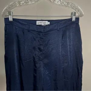 Petal & Pup NWT‎ Joyce Satin Navy Blue Wide-Leg Pleated Flowy Pants thumbnail 3