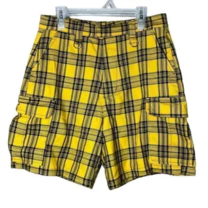 Hot Topic Yellow Plaid Cargo Bermuda Shorts‎ thumbnail 1