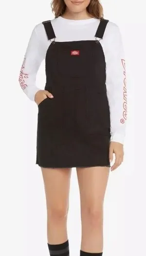 Dickies Overall Dress Womens Small Black Pinafore Jumper Cotton Goth thumbnail 1