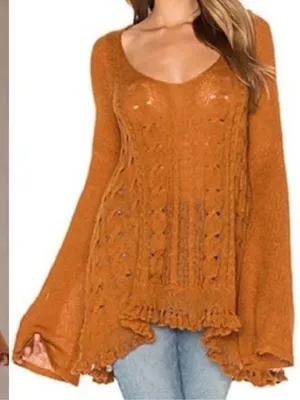 Free People Waterfall Alpaca Blend Cable Knit A Line Sweater Generous Size Small thumbnail 2