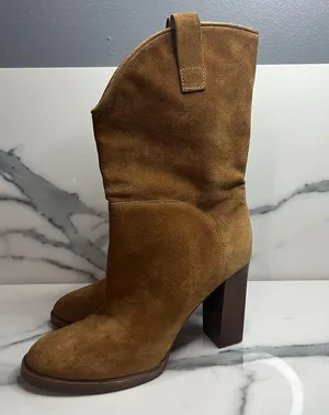 Sigerson Morrison Minimalist Women's Brown Suede Block Heel Boho Western Sz 7 thumbnail 3