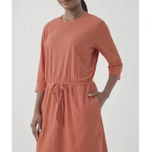 Pact Organic Cotton Drawstring Waist T-Shirt Dress 3/4 Sleeve Pockets Size Large thumbnail 4