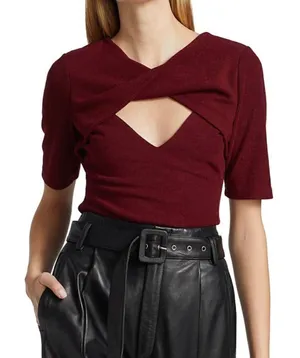 Acler Brighton twist jersey top in burgundy size US 4 thumbnail 1