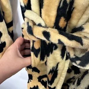 ASOS Leopard Print Robe Womens XS Tan Black Hooded Fleece Animal‎ Loungewear thumbnail 9