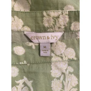 Crown &‎ Ivy Green Ivory Floral Cotton Dress Square Neck Puff Sleeve Med Resort thumbnail 4