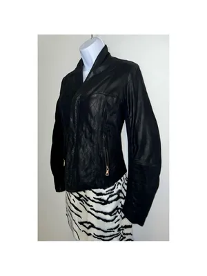 Women’s AQUA Black Leather Jacket MOTO Small thumbnail 3