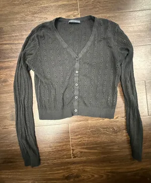Brandy Melville Black Pointelle Knit Button-Front Cardigan One Size thumbnail 1