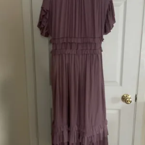 bohme Ruffled V-Neck‎ Maxi Dress in dark mauve thumbnail 3