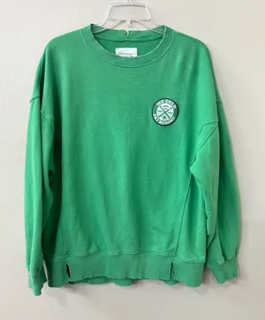 Aerie Distressed Patchwork Ski Resort New York Crewneck Sweatshirt Green Sz S thumbnail 1