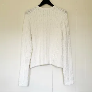 NWT J.CREW Odette Cable-Knit Sweater Lady Jacket Cotton Blend Bouclé Ivory M thumbnail 9