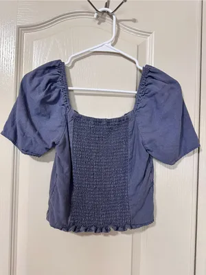 Abercrombie & Fitch Dusty Blue Square Neck Crop Top thumbnail 3