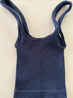 FREE PEOPLE MOVEMENT Navy XS/S Gold sparkle Ribbed Tank Top. thumbnail 2