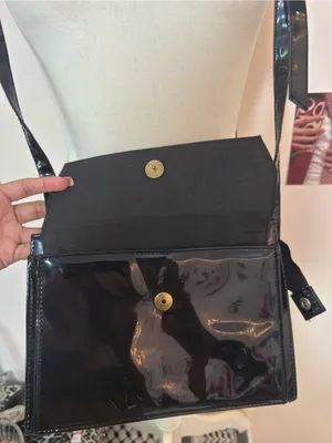 Patent Black Shoulder Bag with Gold Accent thumbnail 4