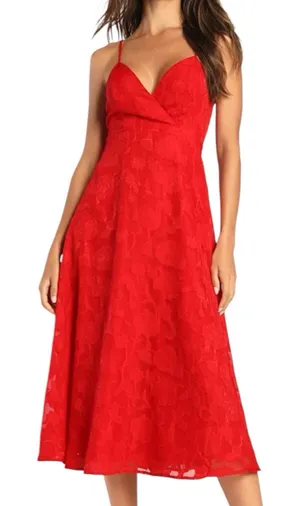 Lulus Perfectly Picturesque Red Floral Burnout Surplice Midi Dress Size Large thumbnail 1