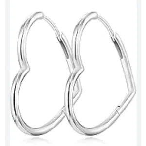 NEW Heart‎ Hoop Earrings, Rhodium Plated 925 Silver thumbnail 10