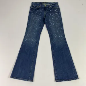 Bebe Women's Denim Jeans 27x31 Beaded Medium Sequin Bejeweled Bootcut Rhinestone thumbnail 1