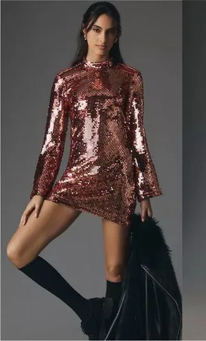 Anthropologie Maeve Long Sleeve Mock Neck Sequin Mini Dress thumbnail 1