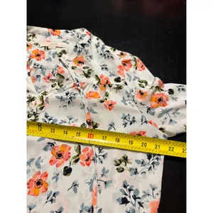 Loft Petites Floral Long Sleeve Tie Neck Blouse Orange Blue White LP thumbnail 4