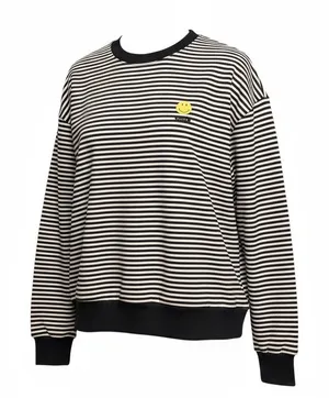 White Birch Smile emoji Crewneck Sweatshirt Charcoal Gray Stripe. Size XL thumbnail 1